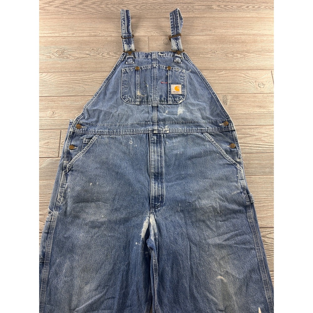 Carhartt R07 DST Mens Denim Bib Overalls Blue Stonewash Workwear 42 x 30